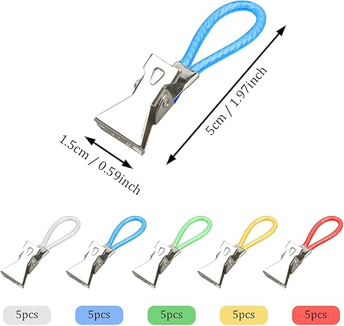 SYEYCW 25 Pièces Pinces à Serviettes en Métal, Pinces Torchon à Suspendre, Multicolores Clip de Rangement de Attache Torchon, Clip de Rangement de Cuisine, pour Cuisine, Salle de Bain, 5 Couleurs - Nail Gallerys