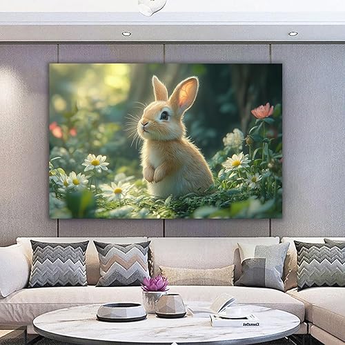 WQBQKKX Tableau décoratif animal Impression sur toile, Lapin de forêt Tableaux Art Mural pour Salon Chambre Cuisine Décoration - 70x100cm Sans cadre(Vert) - Nail Gallerys