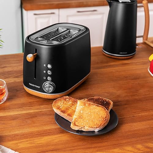 Cecotec Grille-pain Numérique TrendyToast 9000 Black Woody. 900W, 2 Fentes Courtes et extra-larges, Capacité pour 2 Tranches de Pain, Finitions effet bois et Support pour petits pains - Nail Gallerys