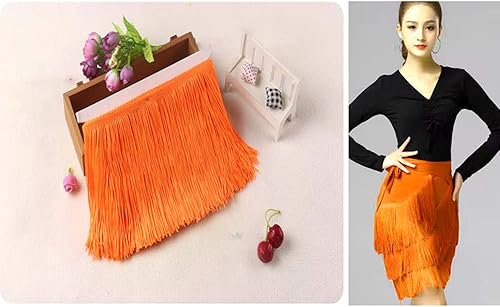 15 cm x 1 m - Bordure Franges - Ruban dcoratif - Frange de Danse - Frange Coupe - en Soie - pour la Couture, Le Bricolage, Les vtements, la Lingerie, Les Costumes, Les Rideaux, la dcoration, Orange B - Nail Gallerys