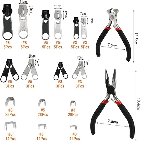 MOPLA 171 Pièces Kit de Réparation de Fermeture avec Mini pinces,Curseur Fermeture Eclair #3#5#8 Remplacement de Fermeture à Glissière zipper repair kit pour Vêtement,Sac,Vestes,Tentes,Bagages - Nail Gallerys