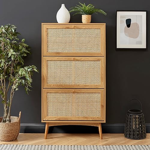 BAÏTA Meuble à Chaussures INES Effet chêne et cannage rotin - Nail Gallerys