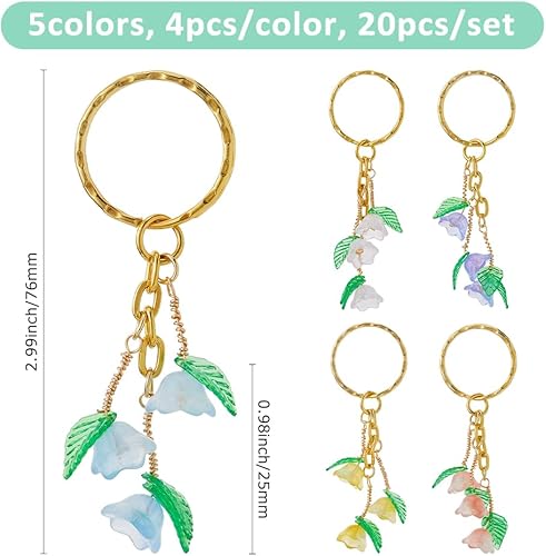 SUPERFINDINGS 20Pcs 5Couleurs Porte-clés en Verre Pendentif Orchidée Porte-clés Porte-clés Tulipe Porte-clés Feuilles Florales pour Sac à Main Accessoires muraux Décoration de clé de Voiture, 76mm - Nail Gallerys