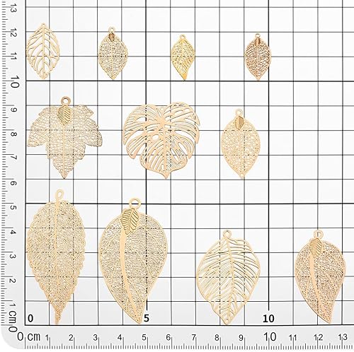PH PandaHall 44pcs breloque Feuille en Filigrane, 11 style Breloque de Feuille D'Arbre en Laiton Pendentifs de Feuille de Creux Pendentifs de Feuille D'Érable pour Collier, Bracelet - Nail Gallerys