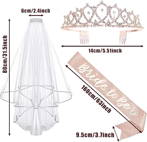 Bymivofun Bride to Be Tiara Sash Veil Set, Accessoires de Fête de Poule avec Bride to Be, pour Mariée, Enterrement de Vie de Jeune Fille, Soirée Entre Filles, Mariage, Douche Nuptiale - Nail Gallerys