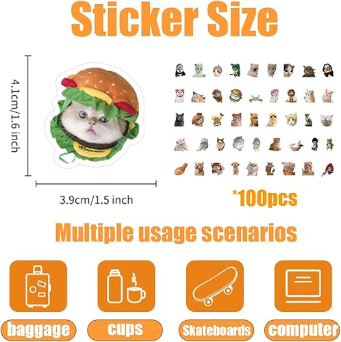 drôle de chat autocollant set, 100 pièces, mignon chats autocollants vinyle résistant à l'eau autocollants esthétiques pour les amateurs de chats bouteilles d'eau album de collecte de téléphone - Nail Gallerys