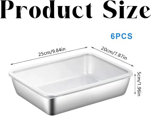 Mafagwre 6 pcs Bac INOX Alimentaire avec Couverture, Bac À Légumes en Acier Inoxydable, Boîtes De Conservation en Acier Inoxydable, Réfrigérateur Récipient À Fromage pour Servir des Plats (A) - Nail Gallerys
