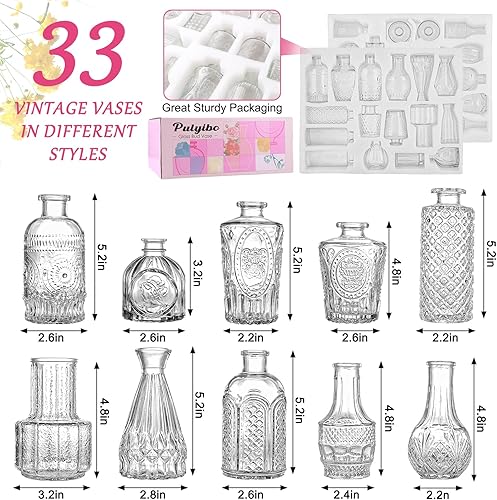 Pulyibo Vase à Bourgeons en Verre 33 Pcs, Petits Vases pour Centres de Table de Mariage Rustique, Mini-Vases en Vrac pour Décoration Florale de Table, Vases Transparents - Nail Gallerys