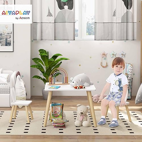 AIYAPLAY Ensemble Table et 2 chaises Enfant Table pour Enfant avec 2 chaises Design scandinave Motif Oreille de Lapin Bois pin Blanc - Nail Gallerys