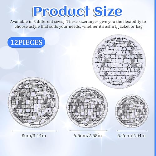 Lnngub Lot de 12 écussons thermocollants en forme de boule disco pour chapeaux, t-shirts, jeans, jupes, sacs, loisirs créatifs, décoration (argent) - Nail Gallerys