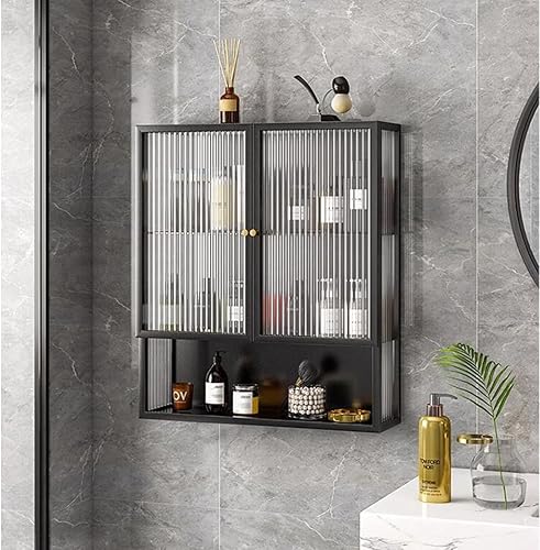 Armoire murale moderne beige avec double porte en verre pour salon, chambre à coucher, salle de bain, cuisine, rangement 70 x 60 x 15 cm - Nail Gallerys