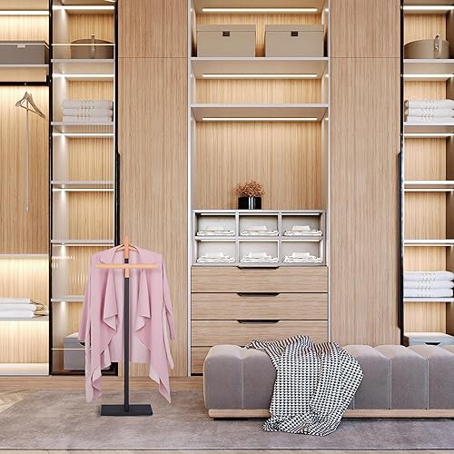 Relaxdays Valet de Chambre, pour Vestes et Pantalons, Acier et Bois, Non Fixe, HxLxP : 112 x 47 x 20 cm, Noir et Nature - Nail Gallerys