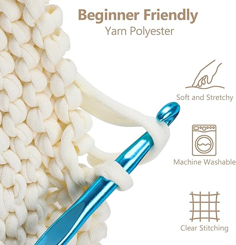 VynyQoo Fil Tee pour Crochet Polyester, Pelote Crochet 105m, 2 cm large Tshirt Yarn, Grosse Tricoter Débutants pour Sac Crochet，Paniers, DIY & Intérieure (blanc) - Nail Gallerys