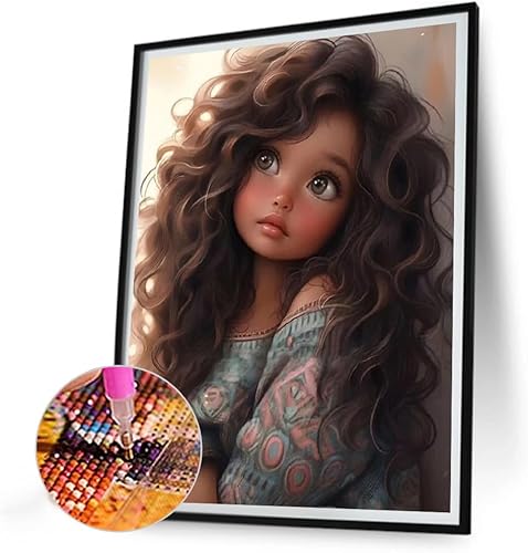 Starnearby Broderie Diamant Fille de Dessin Animé Bricolage Diamond Painting Cartoon Fille aux Grands Yeux Diamant Rond Mosaïque Point de Croix Diamant Peinture Diamant 5D Complet 30x40cm - Nail Gallerys