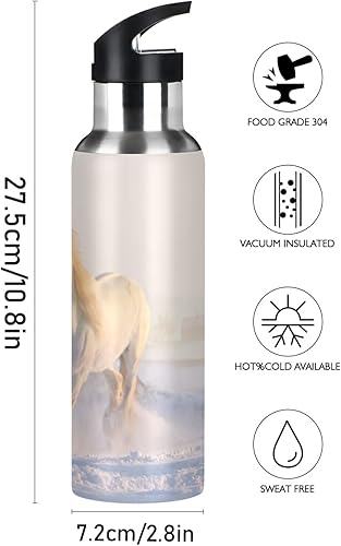 Art Animal Mignon De Cheval Isotherme Bouteille d'eau avec Paille, Gourde Sport en Acier Inoxydable 600ML Gourdes sans BPA pour Enfant Garçon Fille École Bureau - Nail Gallerys