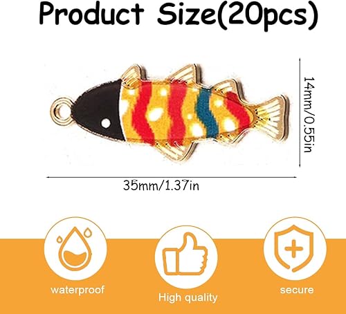 KEQAR 20 pièces Breloques en Forme de Poisson, Pendentifs Accessoires Bijoux, en Forme D'Animaux de L'Océan, en Alliage Doré et Émail, Poissons de Mer D'Été Kawaii, Peintes pour la Fabrication - Nail Gallerys