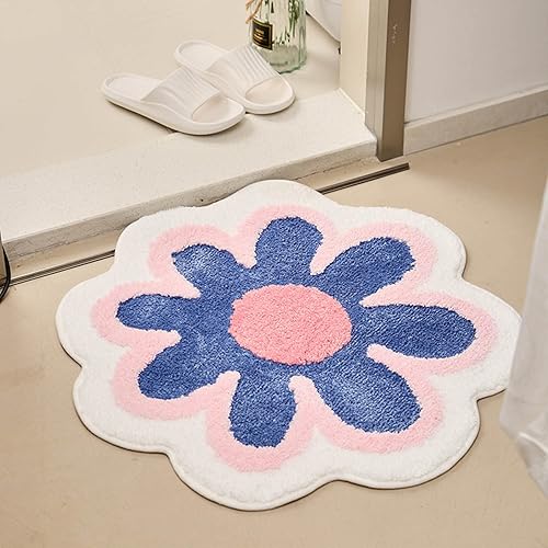 Tapis de salle de bain en forme de fleur, joli tapis de bain rond, super doux et absorbant, cadeau pour chambre à coucher, salon, 60 x 60 cm (vert) - Nail Gallerys