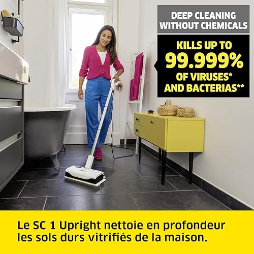 Kärcher Nettoyeur Vapeur SC 3 Upright EasyFix Blanc, Préchauffage : 0,5 min, Surface : 60 m², Réservoir : 0,5 l, Puissance : 1 600W,Buse de Sol, Serpillière, Adaptateur Tapis, Cartouche Détartrante - Nail Gallerys