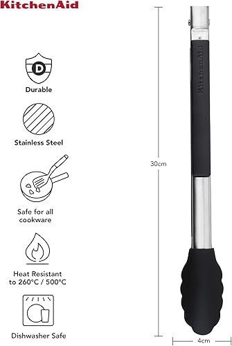 KitchenAid Pinces à verrouillage latéral avec bouts en silicone, noir onyx, 32 cm - Nail Gallerys