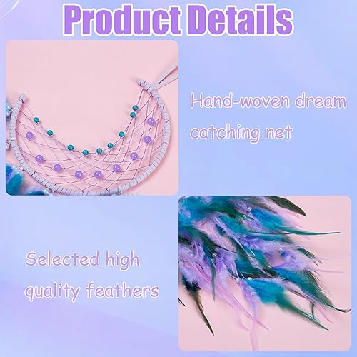 Attrape-rêves lune pour chambre à coucher, motif plume, décoration d'intérieur, cadeau pour la maison, décoration murale, cadeau pour adultes, enfants, t-shirts, amis (bleu et violet) - Nail Gallerys
