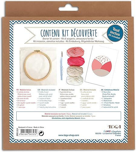 Draeger by Toga - Kit de Démarrage Punch Needle - Kit de Découverte avec 1 Tambour en Bois + Toile + Laine + Aiguille à Puncher + Tuto - Nail Gallerys