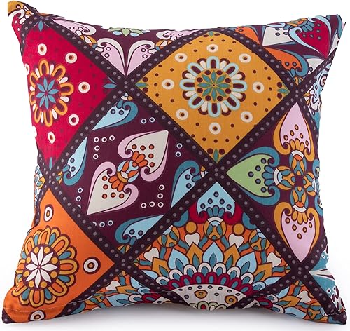 ATsense Lot de 2 housses de coussin 60 x 60 cm – 100 % coton multicolore avec fermeture éclair, super douces et hypoallergéniques, super confortables (Bohême, cachemire) - Nail Gallerys