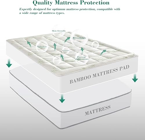 Threads For Bed Surmatelas double avec housse en bambou doux, rafraîchissant, doux pour la peau avec jupe élastique profonde pour un maximum de 55,9 cm, 300 g/m² rempli de fibres douces et soyeuses - Nail Gallerys
