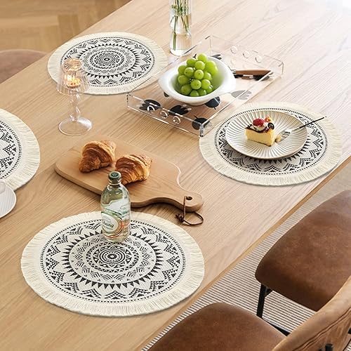 Weldomcor Sets de Table, Lot de 6 Set de Table Coton Rond Tressé Lavable Résistantes à la Chaleur Antidérapant, 34 cm - Nail Gallerys