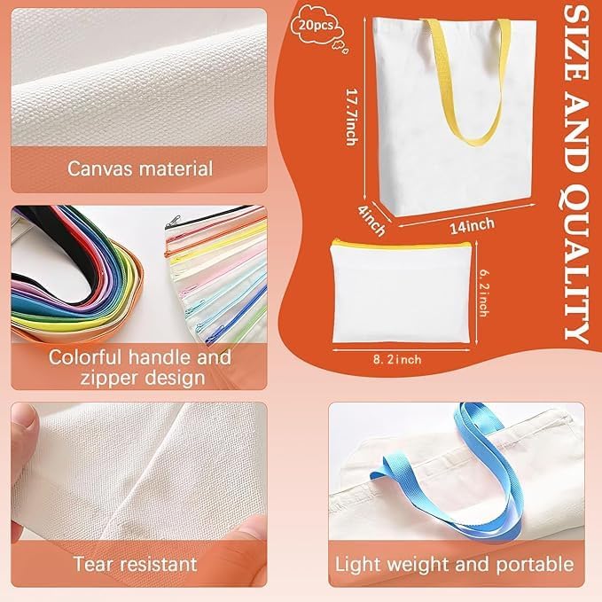 TESIN Lot de 20 sacs fourre-tout en toile par sublimation réutilisables, sacs d'épicerie, sacs d'épicerie à transfert thermique, sacs de courses pour bricolage, artisanat, cadeau de Noël et de mariage - Nail Gallerys