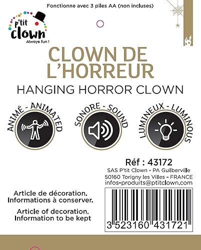 P'TIT CLOWN - Automate Clown Halloween - Animé, Sonore et Lumineux - Parfait pour une Décoration Effrayante - Piles non incluses - Nail Gallerys