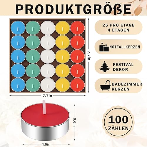 Lot de 100 bougies chauffe-plat, 4 heures de combustion, sans odeur, sans fumée pour mariage, maison, dîner romantique, anniversaire (5 couleurs) - Nail Gallerys