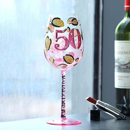 NymphFable Verre à Vin Peint à la Main Kiss Embrassez vos 50 ans Verre Vin Rouge 42cl Cadeau Original pour Maman Femme - Nail Gallerys