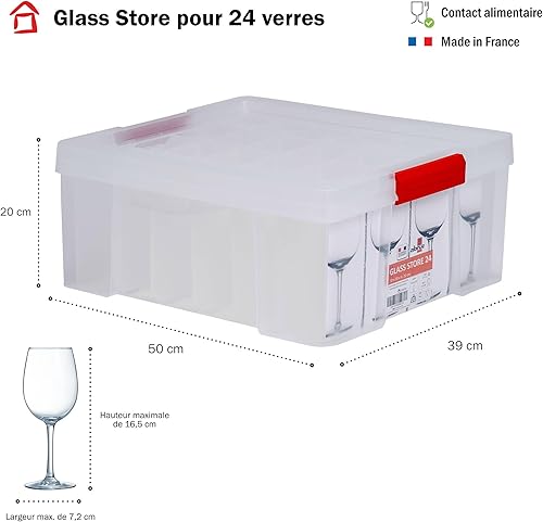 SUNDIS Glass Store, lot de 3 boîtes de rangement pour verres, en plastique transparent, renforcées avec couvercle clipsable, superposables et combinables, capacité 24 verres - Nail Gallerys