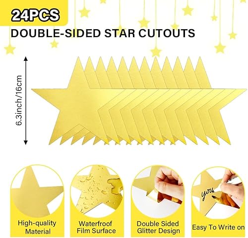 Etoile Découpée En Papier,De Papier étoile,Grandes Décorations D'étoiles,Dorées Etoiles Scintillantes,étoile Decoration,16cm Découpe De Carton,24 Pièces étoiles En Carton,Table Confetti Etoile(Or) - Nail Gallerys