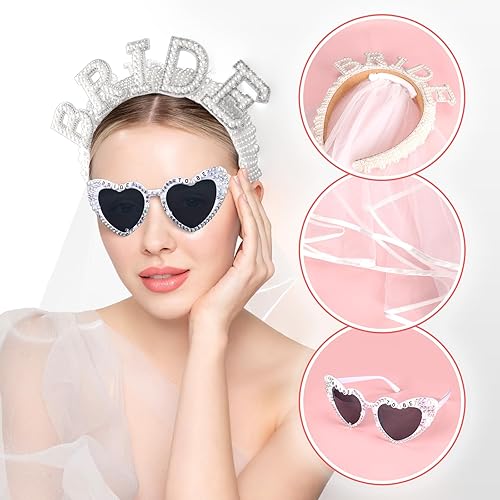 GADITIEK Accessoire EVJF, Bandeau de Mariée Voile Blanc + Lunette Coeur avec Perles, Bride to Be Accessoires pour Mariages Fiançailles Enterrement de Vie de Jeune Fille - Nail Gallerys
