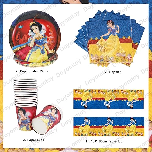 Doyomtoy Princesse Vaisselle,61Pièces Décorations Anniversaire Princesse,Vaisselle de Fête Anniversaire Princesse Ensemble Enfants Fête-Gobelets,Serviettes,Nappe,Vaisselle Pour 20 personnes - Nail Gallerys