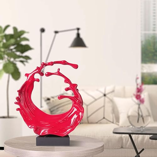 NENBOLEC Modern Statue Décor Abstrait Figurine Cadeau Vagues de Mer Sculpture Océan Arts Maison Décoration Ornament Résine Rouge 42cm - Nail Gallerys