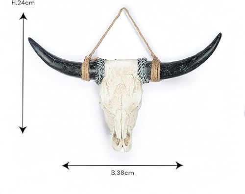 Casablanca Tête de buffle décorative en poly noir et blanc Tête de taureau Décoration murale à suspendre Largeur 38 cm Hauteur 24 cm - Nail Gallerys