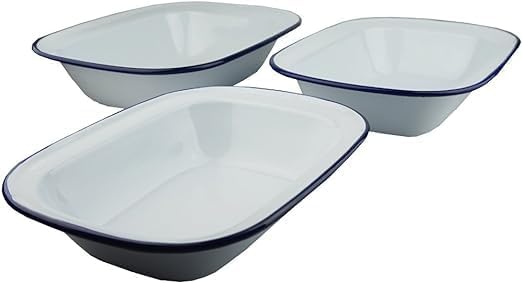 Lucaro - Lot de 3 plats à tarte rectangulaires en émail - 20 cm, 22 cm, 24 cm - Design vintage - Passe au four et à la cuisinière - Passe au lave-vaisselle - Plateau en étain - Nail Gallerys