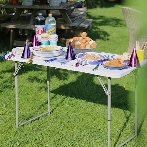 Harbour Housewares Table à Tréteaux Pliante Réglable en Hauteur - 120cm (4ft) - Noir - 1x Usage Intensif Pliable Portable Plastique Plein Air Jardin Camping Pique-Nique Meubles de Salle à Manger - Nail Gallerys