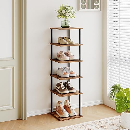 HOOBRO Étagère à Chaussures, Meuble à Chaussures à 10 Niveaux, Étagère de Rangement, Petits Espaces, Structure à Visser, pour Entrée, Salon, Chambre, Marron Rustique et Noir EBF32XJ01 - Nail Gallerys