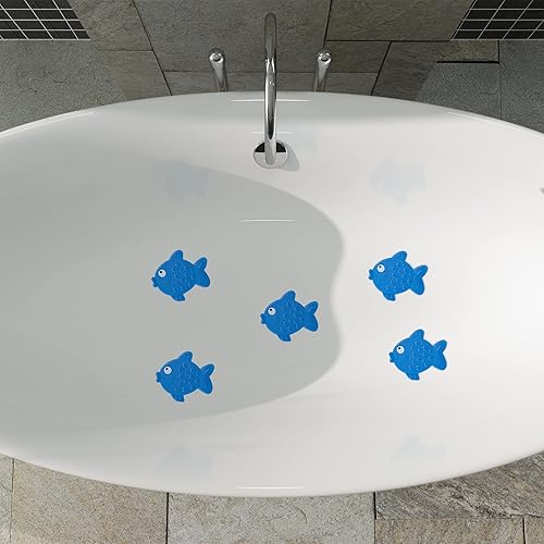 Relaxdays Autocollants de Salle de Bain antidérapant, Lot de 5, Design Poissons, avec ventouses, Enfants, Bleu, Plastique - Nail Gallerys