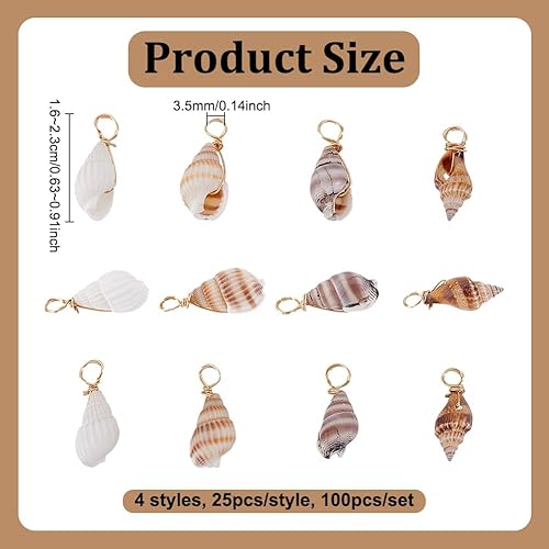 nbeads 100 Pcs 4 Styles Pendentif Coquillage Naturel, Breloques en Coquillages de Conque Pendentifs en Coquillages D'Été avec Fil de Cuivre pour la Fabrication de Bijoux Bricolage - Nail Gallerys