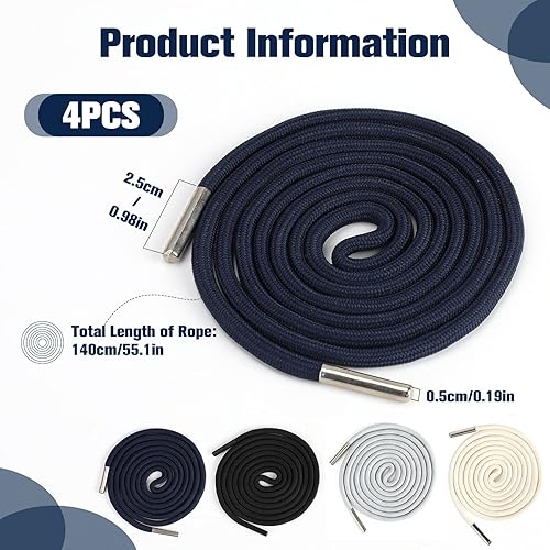 Cordon de Rechange pour Sweat à Capuche, 4pcs Ficelle de Serrage Universel 140 cm Bout en Cuivre Cordon Remplacement pour Vestes Sweat Shirts Shorts Pantalons Sport Jogging Beige Gris Noir Bleu Foncé - Nail Gallerys