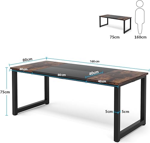 Tribesigns Table à Manger, 160 x 80 x 75 cm, pour 4-6 Personnes, Table de Salon, Bureau, pour Salle à Manger Industriel, métal Robuste, Marron Rustique et Noir - Nail Gallerys