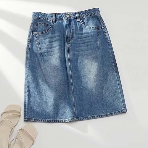 Jupe Jean Genou D'été Taille Haute Casual A-Ligne Légère Et Respirante Rétro Daily avec Poches Adaptée À des Vacances Plage Tour De Taille Elastique Mi-Longue Jupe - Nail Gallerys