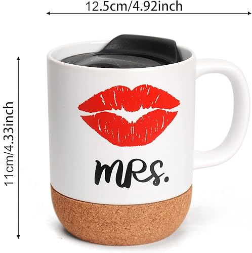 Tougo Mr Mrs Tasses à Café Avec Couvercle et Liège,Ensemble tasse couple café pour douche nuptiale fiançailles mariage anniversaire Saint Valentin cadeaux de Noël,380ml - Nail Gallerys