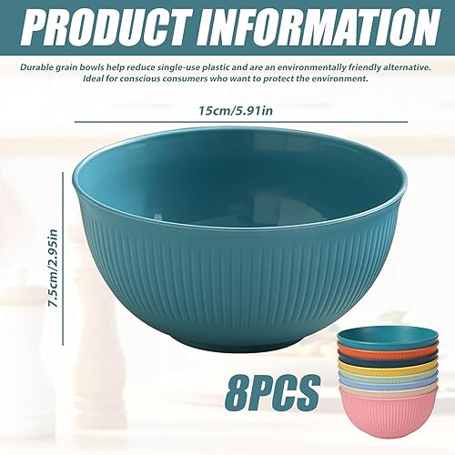 LEKEFETO Lot de 8 bols à céréales en plastique incassable - Réutilisables - Saladiers - Bol à soupe - Passe au micro-ondes et au lave-vaisselle - 8 couleurs, 680 ml - Nail Gallerys
