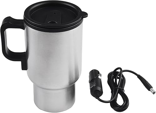 Yuanpgky Tasse à café électrique portable pour voiture, 450 ml en acier inoxydable, tasse chauffante isolée sous vide, bouilloire chauffe-eau de voyage avec couvercle en silicone - Nail Gallerys