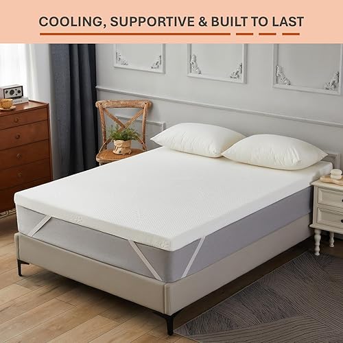 ZenFloat® Surmatelas de luxe en mousse à mémoire de forme double couche pour soulager les douleurs dorsales, avec housse amovible et lavable en bambou Tech pour lit double 7 cm - Nail Gallerys